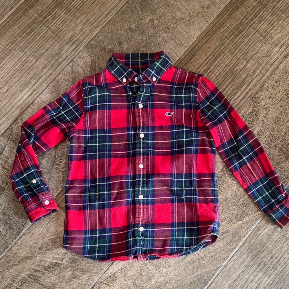 Vineyard Vines Boys Red, Blue and Green Plaid Button Down Shirt